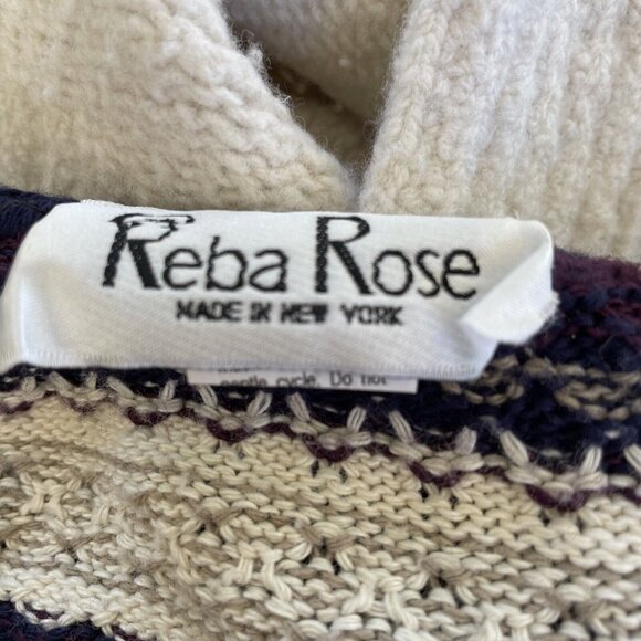 Reba Rose Striped Acrylic Knit Cardigan Sweater Purple & Cream Womens Medium - Picture 5 of 9
